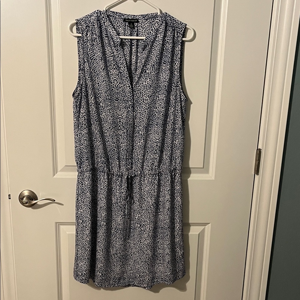 Hilary Radley Navy and White Sleeveless Printed Drawstring Dress